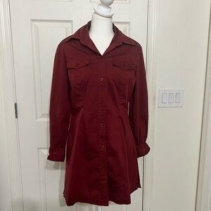 New York & Company Maroon Button-Up Shirt Dress M